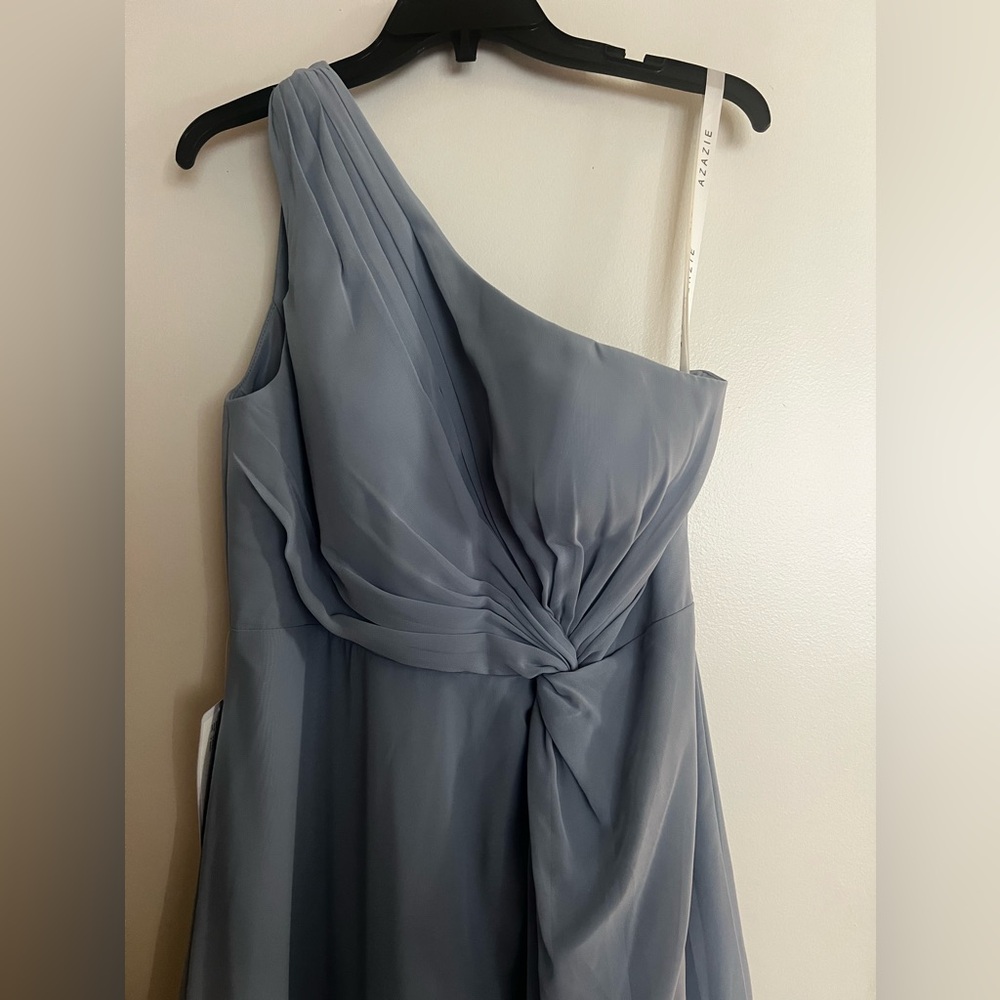 Azazie One Shoulder Blue Dress - Picture 9 of 10